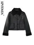 Women Fashion Thick Warm Faux Shearling Jacket Coat Vintage Long Sleeve Patch Pockets Female Outerwear Chic