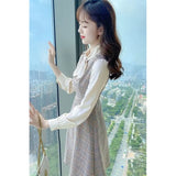 Toloer Dress Female Spring And Autumn French Plaid 2024 Spring Dress New Long Sleeve Temperament Closed Waist Retro Skirt-Outfit