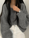 Cutout Lantern Sleeve Baggy Sweater-Outfit