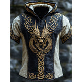 Men's Short-Sleeved Loose Casual Hoodie 3D National Style Digital Printing Short
