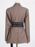 Toloer Jacket Female 2024 Autumn Dress New Fashion Temperament Side Belt Waist Advanced Sense Splicing Long-Sleeved Suit-Outfit