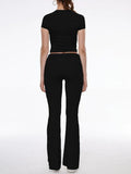 Short Sleeve Cropped Top Fold-over Flare Pants Set-Outfit