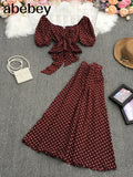New Summer Fashion V-neck puff sleeve short Shirt Top + high waist pleated waist floral Skirt 2-piece