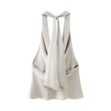 Toloer Women's Neck Bow Silk Satin Texture Top-Outfit