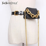 Elegant Patchwork Packages Women Girdle Chain PU Leather Casual Girdles For Female Fashion 2022 Summer