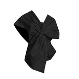 Toloer 2024 New Fashion Temperament Pure Color Asymmetric Collar Bow Decorative Splicing Design Sense Women's Top-Outfit
