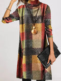 Toloer Autumn / Winter New Vintage Thickened French Cashmere Grinding Wool High Collar Long Sleeve Plaid Dress Direct