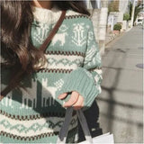 Women Korean Christmas Vintage Red O-Neck Twist Loose Casual Korean Knitting Pullovers Thicked Warm
