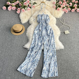 Toloer New 2023 Summer Korean Version Of The Retro Wind Dye Neck Jumsuit Female Show Thin Chest Straight Tube Wide Leg