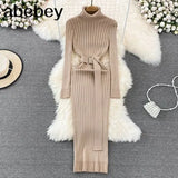 Black Turtleneck Sexy Women Dress Autumn Long Sleeve Skinny Maxi Boydcon Casual Sweater Plush Knee-Length Party