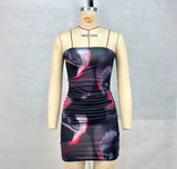 Toloer Women's Summer 2024 New Sexy Wipe Breast Print Package Hip Skirt Fashion Show Thin Dress Women's Skirt-Outfit