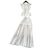 Fan Temperament Two Sets Of Summer High-End Sleeveless Knitting Top High-Waisted Splicing Bag Hip Skirt