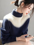 Toloer And White Imitation Sting Velvet Sweater Women 2025 Winter New High-End Feeling Super-Good-Looking Half-High Collar Top Knitted