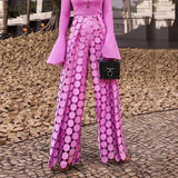 Toloer Temperament Round Piece Design Sense Tassel Hollow Out Embroidery High Waist Wide Leg Pants Spring 2024 New Straight Leg Pants-Outfit