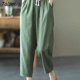 2023 Summer Casual Cotton Linen Pants Women Retro Pockets Loose Harem Pants Woman Solid Elastic Waist Trousers