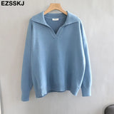 polo collar Autumn Winter Sweater pullovers Women 2021 loose thick cashmere Sweater Pullover women oversize sweater