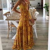 Toloer 2023 Bohemian Style New Condole Dress High Waist V Neck Print Floral Dress Women's Wear-Outfit