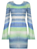 Backless Striped Knit Mini Dress with Trumpet