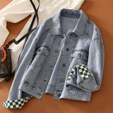 Toloer 2024 New Korean Version Denim Jacket Women's Versatile Fashion Fashion Splicing Plaid Jacket Jacket Women Fashion-Outfit