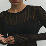 Toloer / Summer 2023 New Hot Selling Long-Sleeved Round Collar Thin Breathable Knit-Outfit