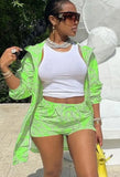 Casual Print Long Jacket and Matching Shorts Set 703-1-Outfit