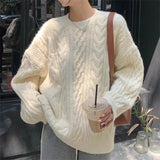 Solid Color Cable Knit Pullover Sweater-Outfit