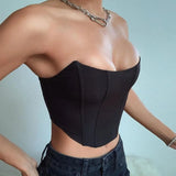 Toloer Light Color Ding Arc Wrapped Chest Female Playful Sexy Wind Back Exposed A Word Collar Slim Top-Outfit
