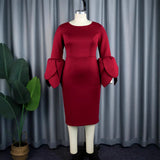 Temperament Style Dress Personality Petal Sleeve Round Neck-Waisted Dress