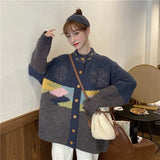 Women Christmas Snowflake Sweater Jackets Korean Loose Lazy Knitted Single Breasted Cardigans Warm Thicken
