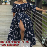 Off Shoulder Maxi Dress Celmia Women Lantern Sleeve Casual Loose Split Sundress Summer Buttons Party