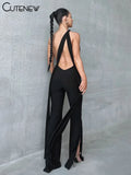 Women's Solid Casual Jumpsuit Spaghetti Halter Body-shaping Romper Overall Female One-piece Pants Fashion Streetwear Hot-Outfit