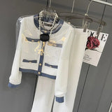 Two Piece Set Women Outfit Vintage Crew Neck Long Sleeve Crop Cardigan Jacket And Wide Leg Pant Suit Chic Ensemble