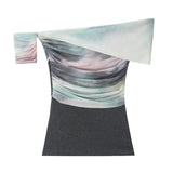 2025 Spring New Dizzy Mesh Knitting Splicing Shoulder Lady T-Shirt Folded