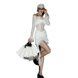 Toloer New Autumn Sexy Hot Girl Personality Small Street Show Thin Slim Net Gauze Dress-Outfit