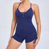 Toloer Hollow Out Beauty Back Side Draw Rope Yoga Jumpsuit Female Dance Fitness Tight Sports Jumpsuit-Outfit