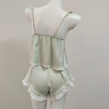 Women Summer New Ice And Snow Silk Sexy Sling Shorts Two Sets With Chest Cushions Pure Lusty