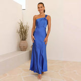 Women's New Open-Fork Fashion Sexy Bareback Solid Dress Hanging Long Dress Dress