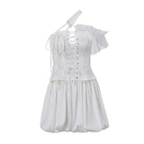 Toloer Fashion Trend With Personality Strapless Top Pleated Skirt Suit Girl-Outfit