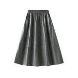 Leather Retro Style Skirt Long Half Skirt Female High-Waist A Skirt Temperament Umbrella Skirt