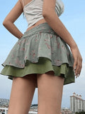 Floral Print Ruffle Mini Skirt-Outfit