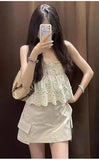 Spring And Summer New Embroidery Fine Sling + High-Waist Embroidery