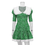 Toloer Summer New Doll Collar Short-Sleeved Floral Dress Temperament Fashion Waist Bouagant Skirt-Outfit