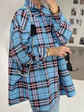 Style Collar Loose Shirt 2025 Autumn Check-In Long-Sleeved Pocket Women's