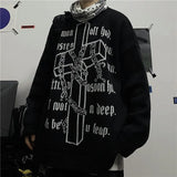Pullover sweater women loose oversized Harajuku style religious Gothic cross jacquard thickened men and women knitted