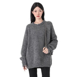 Toloer Wind Dark Gray Sweater Women 2025 Autumn And Winter Yang Plush Warm High-End Sense Knitting Loose