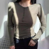 Toloer Korea East Gate Autumn New Women's Dress Slim Show Thin V-Neck Versatile Thin Through Sexy Long Sleeve Bottom Shirt Women's T-Shirt-Outfit