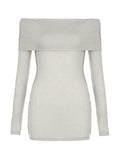 Solid Off Shoulder Slim Long Sleeve Knit-Outfit