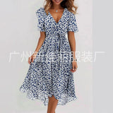 New Loose Leisure Shuya V Collar Crumped Flowers New Hot Print