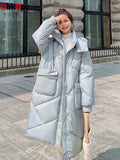 Hooded Cotton Padded Long Jackets Casual Women New Quilted Fluffy Parkas Coat Winter New Big Size Snow Wear Jaqueta