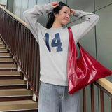 Number Printed One Shoulder Loose Sweatshirt-Outfit